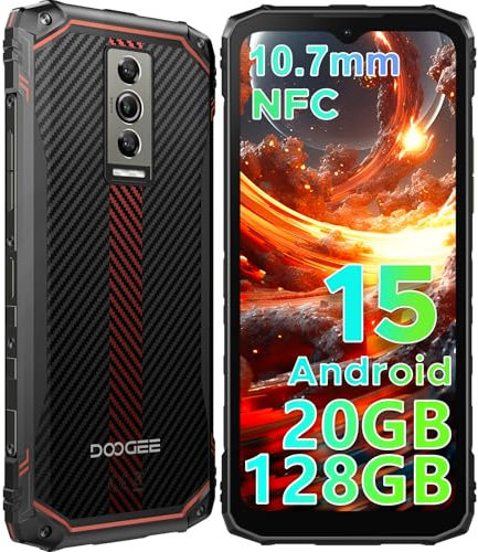 DOOGEE Blade 10 Android 15 Rugged Smartphone, 20GB RAM +128GB ROM/2TB Telefono Indistruttibile, 6.56 HD+ 90Hz IPS, 10.7mm Ultra-thin, Octa Core, 16MP+8MP, NFC/Widevine L1/IP68/IP69K/GPS/Face ID