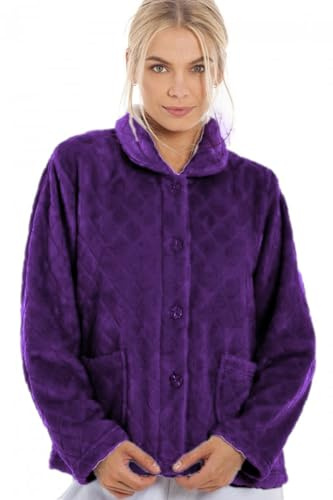 Camille Veste de lit en polaire super douce pour femme | Manteau de nuit chaud à col de luxe | Boutonné et manches longues | Chaud et confortable toute la nuit | Automne ou hiver à porter au-dessus de