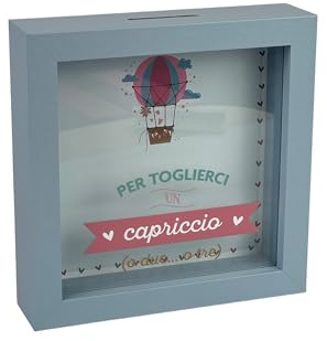 Salvadanaio Decorativo in Legno, Mongolfiera, 16x16 cm, Per Toglierci un Capriccio, Azzurro