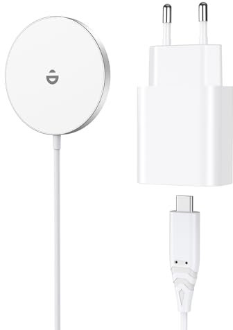 RoRoSkin Cargador de inducción rápido Compatible con mag-Safe con Adaptador de Corriente 20W Tipo USB-C,magnético inalámbrico Cargador para iPhone 16/15/14/13/12 Series y Air-Pods