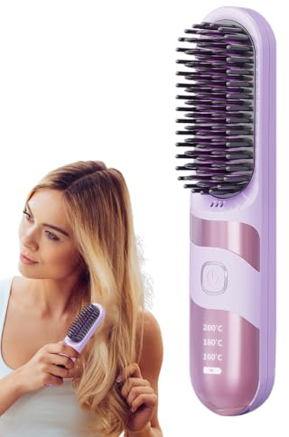 Plancha Alisadora Recargable, Cepillo Rizador para Cabello, Plancha de Pelo Portátil 2 en 1 Sin Cable con 3 Temperaturas Ajustables