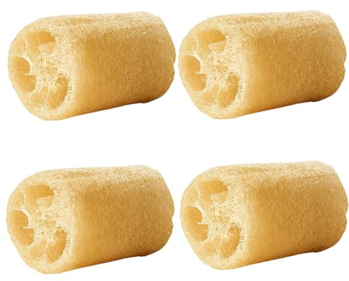 Natural Loofah Sponge, 4-Pack Premium Body Scrubber for Gentle Exfoliation, 10-17 cm Organic Loofah Mitt for Skin Care and Bathing