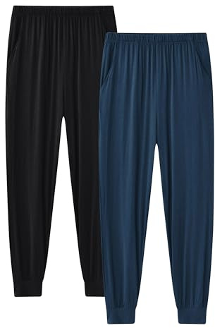 MoFiz Långa Pyjamasbyxor Barn Pojkar Mjuka Unisex Joggare Byxor 2 Delar Med Fickor 7-18 År, Svart/blå, L