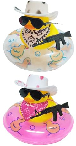 DGHEGDUI 2 Pequeños Juguetes De Decoración De Pato Amarillo, Diseño En Forma De Bufanda Triangular De Sombrero De Vaquero, Productos De Exhibición De Decoración De Escritorio, Rosa.