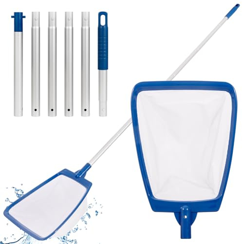 POOLAZA Retino per piscina con asta, rete ultra fine per la pulizia con asta in alluminio spesso 173 cm, retino semi-profondo per soldi esterni, spa e vasca idromassaggio, pratico retino per verde