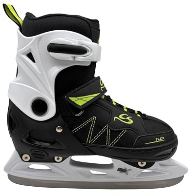 Cox Swain verstellbare Schlittschuhe Frosty, Eislaufschuhe für Kinder, Jugendliche und Erwachsene bis 100KG, vorgeschliffene Edelstahlkufe, Softboot, Black/Green Gr. L (40-43)