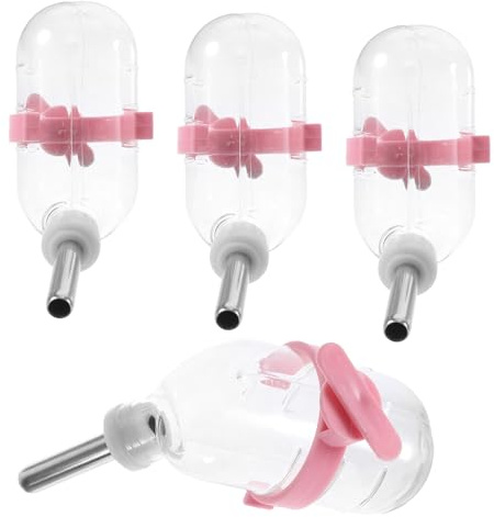 EXHUMKY 4Pcs Automatic Pet Waterer Bottles Stainless Steel Hamster Drinking Containers with Sealing Gasket for Small Animals Cage Use
