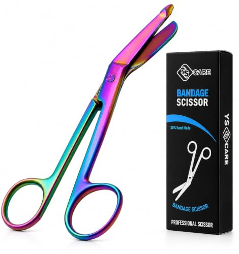 YSCARE Ciseaux à bandage en acier inoxydable pour premiers secours, ciseaux de pansement pour étudiant, infirmière, ambulancier (multicolore, 14 cm)