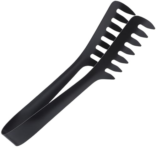 BESPORTBLE Pinzas para Espaguetis de Acero Inoxidable 10 MM Negras Diseño Tipo Peine Utensilios Resistentes al Calor para Servir Pasta y Ensaladas Ideales para Buffet y Barbacoas