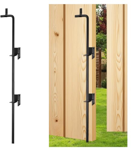 HUAALIUCHE 36 Solid Steel Cane Bolt Gate Drop Rod – Heavy Duty Wind-Proof Anchor for Double Wood, Vinyl & Metal Fences – Ergonomic Tall Latch (No Bending) with Padlock Hasp -1 Pack