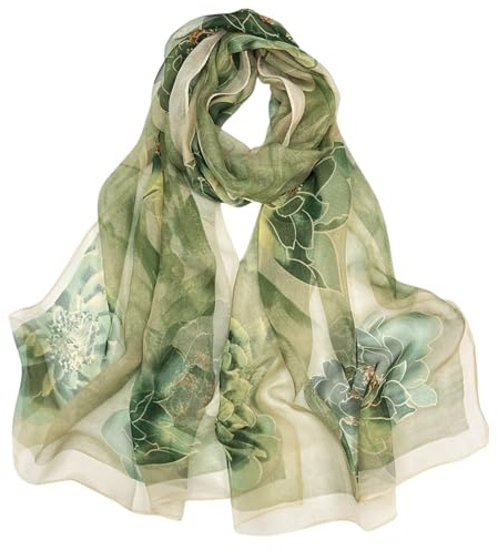 LEBOOBELL Foulard femme 160cm imprimé aquarelle lotus et fleurs écharpe légère anti-UV polyvalente l’été style champêtre élégant