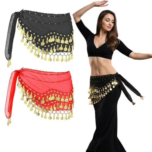 MOLZINY 2 Pièces Ceinture Danse Orientale Femme Fille Foulard Danse du Ventre Ceinture Danse Orientale Foulard Danse du Ventre Écharpes de Hanche de Danse du Ventre Echarpe de Danse Orientale