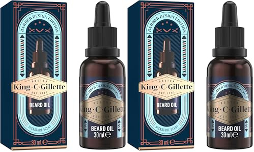 King C Gillette Olio Barba Uomo con Oli di Argan, Avocado, Semi di Macadamia e Mandorle Olio da Barba Uomo per Idratare e Ammorbidire, Beard Oil, 30ml (Confezione da 2)