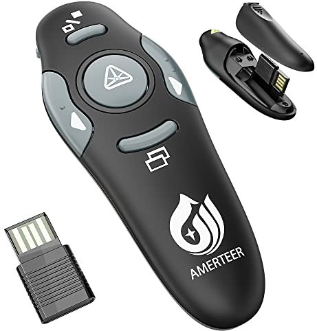 AMERTEER Wireless Presenter, 2.4GHz Powerpoint Presentation Remote Control Laser Pointer Office PowerPoint PPT Remote Control Clicker Presenter Flip Pen