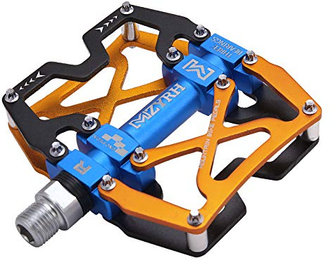 MZYRH Mountain Bike Pedals, Ultra Strong Colorful CNC Machined 9/16 Cycling Sealed 3 Bearing Pedals(Black Blue Glod 3 Bearings)
