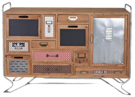 Retro Sideboard „LOFT Apartment“ – Industrial Kommode | Holz & Metall | 11 Schubladen im Patchwork-Stil | Loft Anrichte Vintage lof025 Palazzo Exklusiv