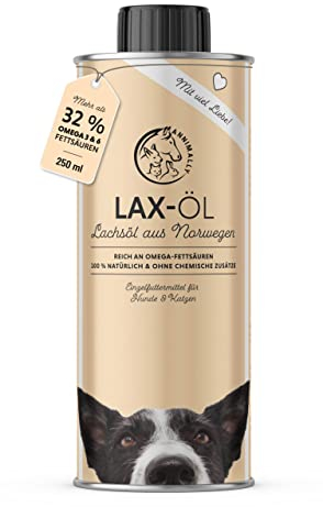Annimally Lachsöl für Hunde 250 ml reich an Omega 3 & 6 Fettsäuren (mehr als 32%) - Barf Fischöl für Hund und Katze geeignet I Reines Naturprodukt kaltgepresst aus Deutschland