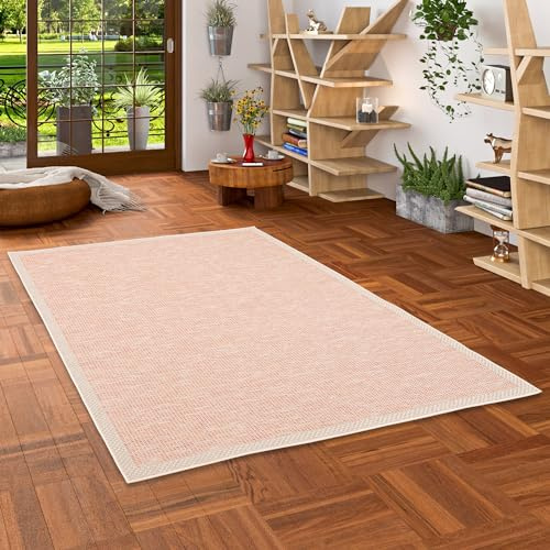 Pergamon In & Outdoor Flachgewebe Sisaloptik Natur, Terrasse und Balkon Teppich Ottawa Terrakotta Bordüre in 5 Größen