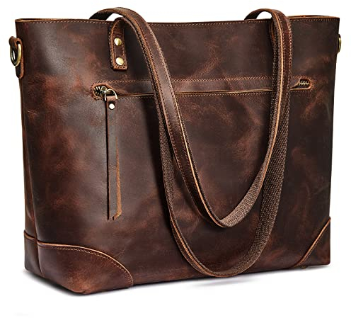 S-ZONE Damen Schultertasche Vintage 3-Wege Echtleder Laptoptasche Reisetasche Arbeitstasche Geldbörse Handtasche Messenger Bag
