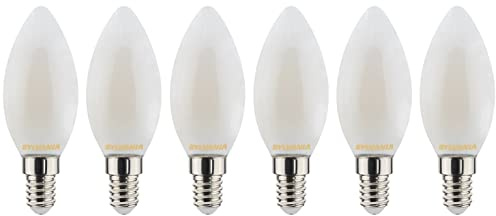 SYLVANIA kronljus frostad LED LED-ljuskälla, dimbar, E14, 4.5W, 470 lumen, varmvit 2700K – 6-pack