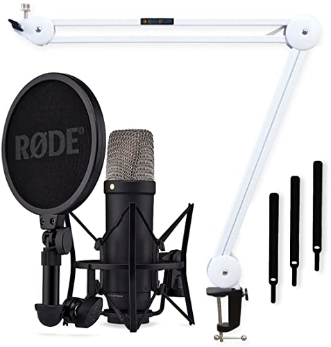 Rode NT1 5th Generation XLR - Micrófono USB de estudio (incluye brazo de micrófono keepdrum MS138 WH)