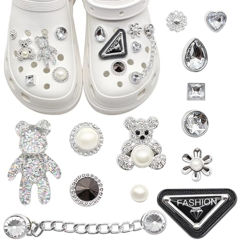 JKDHJK Sliver Schuh Charms, Bling Schuhanhänger Dekoration Schmuck Design, Schuhanstecker Glitzer, Schuhanstecker Zähne Ideal für Kindergeburtstage Mädchen Diy Geschenke