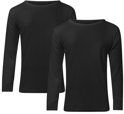 Bonjour - Lot de 2 T-shirts thermiques à manches longues pour homme - Sous-vêtements de base chauds - S/M/L/XL/XXL, Noir , S