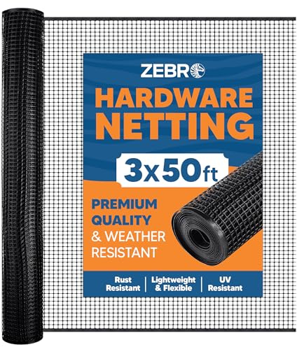 ZEBRO Plastic Hardware Mesh Screen & Fence Roll (3' x 50') - Black Plastic Indoor/Outdoor Balcony, Patio & Porch Netting - Safety Barrier for Pets & Kids