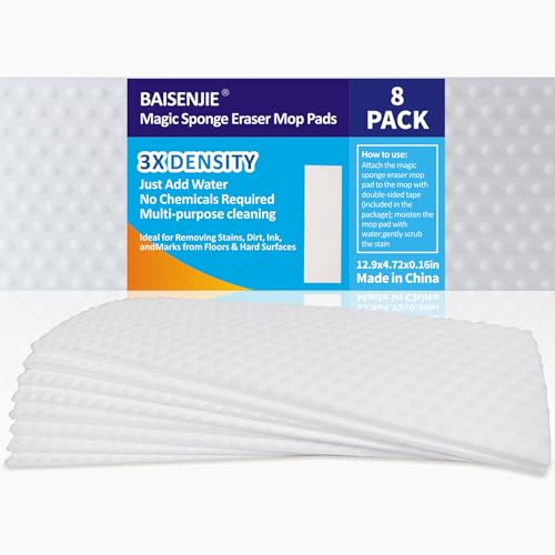 Magic Sponges Eraser Mop Pads,Melamine Sponge Cleaning Pad Mop Refill for Kitchen Bathroom Swimming Pool Boat (12.9x4.72x0.16in)