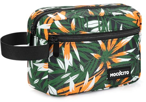 MOCOCITO Kulturbeutel für Herren, Reise, Kulturtasche, Kosmetiktasche, Kulturbeutel Faltbarer mit Tragegriff, Waschtasche für Damen(Grün Gemustert)