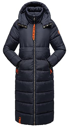 Navahoo Kristallblume Varm vinterkappa med huva, för damer, täckkappa, storlek XS–3XL, marinblå, 3XL