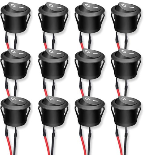 Lucktao 12 Stück 12V Kippschalter,Mini Schalter,Wippschalter,2 Polige EIN/AUS SPST Schalter 10 A/125V, 6 A/250V Rocker Kippschalter mit Draht,für Auto Motorrad BOOT Wohnmobil Jeep Off Road(20mm)