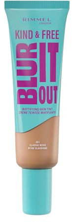 Rimmel London Kind & Free BLUR IT OUT Mattierende Foundation 201 Classic Beige, Kontrolle über den ganzen Tag Glanzeffekt, leichtes mattes Finish, 30 ml