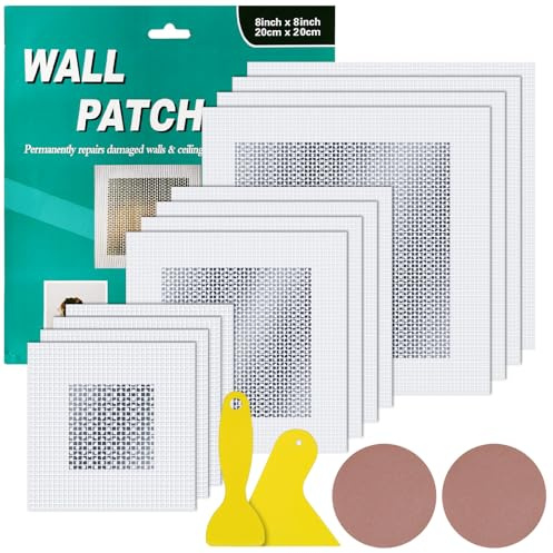 SCROLIEY 12PCS Wall Repair Patch Kit, 2/4/6in for Quick Fix Broken Walls | Self-Adhesive Drywall Patches, Plasterboard Repair Kit, Walls Hole Filler Patches, with 2 Sandpaper 2 Scraper