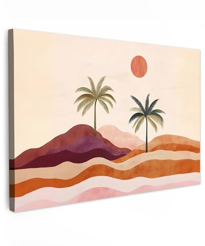 MuchoWow© Impression sur Toile Photo Peinture 120x80 cm Tableau Decoration Murale Chambre Salon Maison Deco Cuisine Palmiers - Abstrait - Soleil - Collines