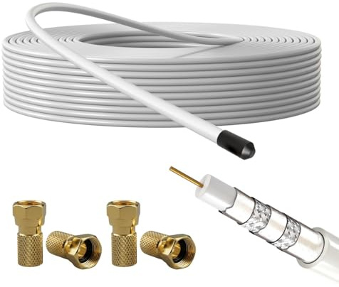 Lumonic Antennkabel RG6 135dB 10m + 4x F-plugg | 5-faldig avskärmning - inga fler bildstörningar | SAT-kabel, koaxialkabel Internet, TV-kabel
