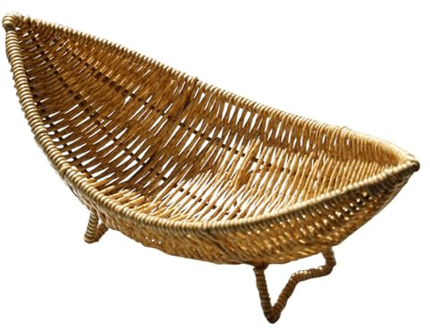 SHOWERORO Cesta Tejida de Ratán Forma de Barco Plato de Fruta Natural para Frutas Verduras y Huevos Almacenamiento Multiusos para Cocina y Comedor Decoración Ecológica y Resistente