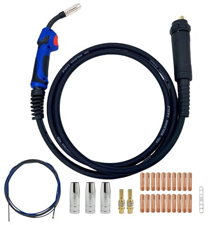 MIG MAG - Torcia per saldatura a gas di protezione MB15 15 AK, con attacco centrale europeo, torcia per saldatura raffreddata a gas (3 m) e set di parti usurate, per saldatrice CO² (15ak-3M)