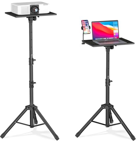 Depsylqz Projektor Stativ von 91 bis 119 cm, Höhenverstellbarer Laptop Stativ mit Gooseneck Telefon Halter, Universal Projektor Stativ für Heimkino, Bühne, Büro, DJ Racks