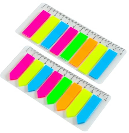 AEUXZA 1600 Pièces Onglets Adhésifs avec Règle, Marque-pages Transparents, Index Adhésifs Flèche & Rectangle pour Bureau, École & Études, Marqueurs de Page Néon, Imperméables