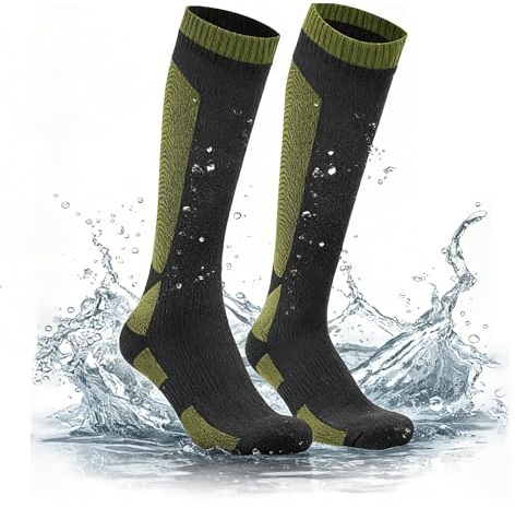 Amouu Pro-Performance Waterproof Equestrian Riding Socks for Men – 3-Layer Thermal Knee High Socks – Graduated Compression & Arch Support for Muddy Stables, Horse Washing & All-Weather Riding