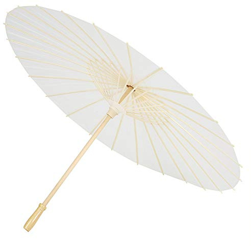 YWBL-WH Dekorativt Papper Paraply Handmålning DIY Vintage Vitt Parasoll med Massivt trä Ribba för Bröllop Foto Rekvisita Cosplay Dekor