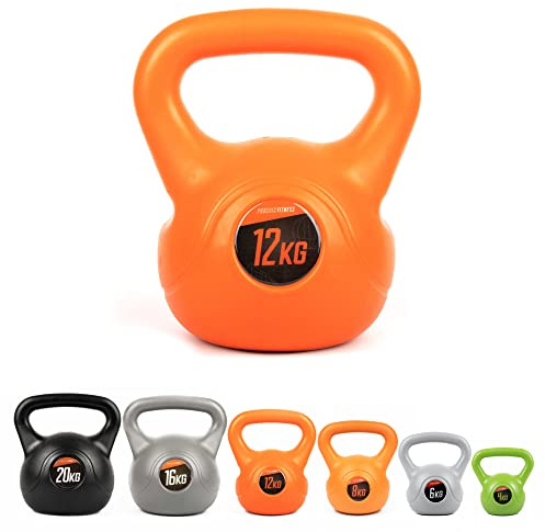 Phoenix Fitness Vinyl Kettlebell - Heavy Weight Kettle Bell for Home Gym Workout Equipment Strength Fitness Pilates Weight Training - Orange 12kg