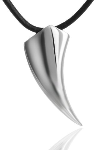 DonDon Collana da Uomo in Cuoio Pelle 50 cm con Pendente in Acciaio Inossidabile Argento Dente Lupo