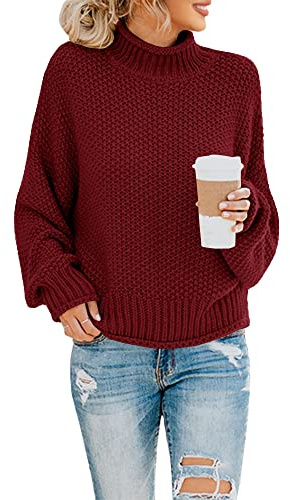 Saodimallsu Maglione da donna a collo alto oversize a maniche lunghe a pipistrello maglione a maglia grossa