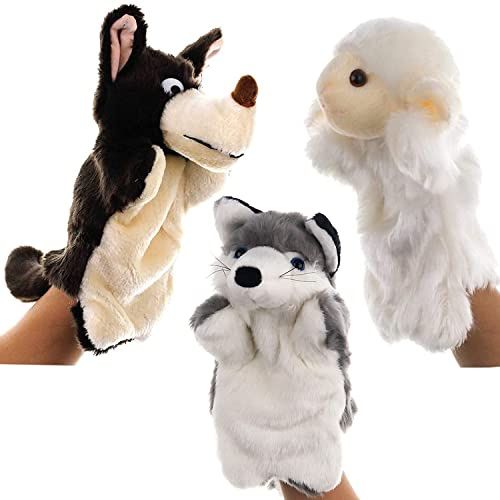 Dancepandas Marionetas de Peluche 3 Piezas Marionetas de Mano para Niños Adulto Títeres de Mano para Jugar y Contar Historias de Lobos y Corderos