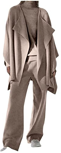 Dejamy Completo cardigan a mantella, maglia e pantalone (54, Tortora)