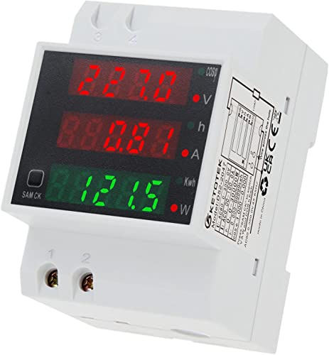 KETOTEK Compteur d'énergie monophasé Voltmètre Ampèremètre Rail DIN AC80-300V 100A, Compteur d'électrique 1 phasé LCD Wattmètre Compteur intermédiaire Tension Facteur KWh consommation Mètre