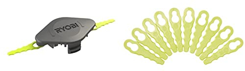 Ryobi Tête Double Lames Dentelées pour Herbes Hautes et Épaisses RAC155 Noir & Lot 10 lames de rechange pour têtes double lames dentelées - RAC158 Vert