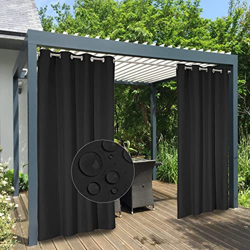 Easy-Going 100% Waterproof Outdoor Curtains Windproof Weatherproof Porch Curtains, Premium Thick Outdoor Privacy Grommet Top Panels for Patio, Gazebo and Pergola, 2 Panels, 54x108 inch, Black